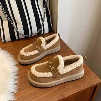 Женские мокасины CRLAYDK из мягкой замши с подкладкой из искусственного меха, женские домашние туфли для работы, дома и на открытом воздухе, зимние теплые тапочки без застежек 36