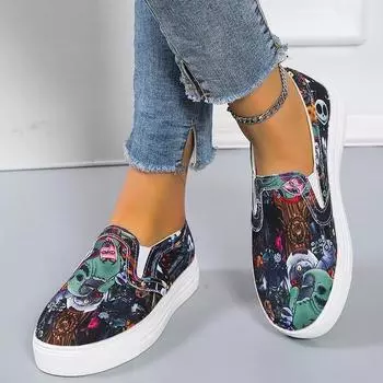 Женские мокасины Graffiti Flat Shoes Женские летние вулканизированные туфли Повседневные прогулочные туфли Мокасины из парусины без застежек для женщин 35 небесно-голубой