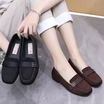 Женские мокасины из искусственной замши, удобные плоские пенни-лоферы, офисная обувь, плоская рабочая обувь для женщин, легкая квадратная нескользящая обувь для ходьбы 35 чёрный