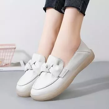 Женские мокасины из кожи, мокасины с бантом, удобные туфли на плоской подошве, повседневные туфли без застежек для медсестры, минималистичные туфли для женщин 36 белый