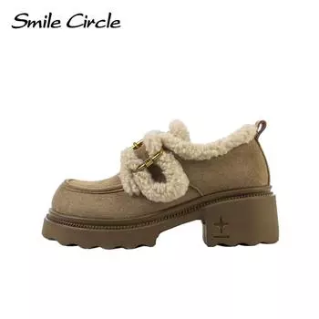 Женские мокасины из натуральной кожи, длинные, плюшевые, теплые, на толстой подошве, модные, удобные, повседневные туфли 35 бежевый