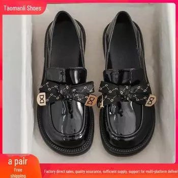 Женские мокасины из натуральной кожи на толстой подошве, британский стиль, весна/осень 2025, черные балетки 37