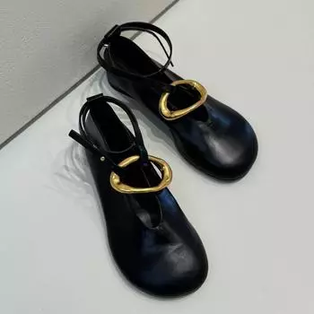 Женские мокасины из натуральной кожи, роскошные туфли на плоской подошве, туфли-лодочки с круглым носком, элегантные туфли Мэри Джейн для женщин с металлическим украшением 35