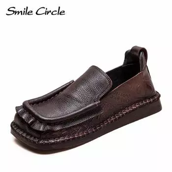 Женские мокасины из натуральной кожи с квадратным носком, без застежек, модная удобная повседневная обувь 35