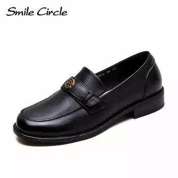 Женские мокасины из натуральной кожи с круглым носком, без застежек, модная удобная повседневная обувь 35 чёрный