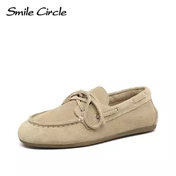 Женские мокасины из натуральной кожи с круглым носком на шнуровке, модные повседневные мокасины 36 бежевый