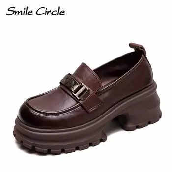 Женские мокасины из натуральной кожи с круглым носком и толстой подошвой на плоской подошве, модная удобная повседневная обувь