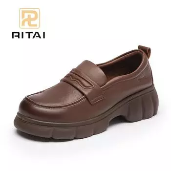 Женские мокасины из натуральной кожи с круглым носком, увеличивающие рост, на толстой подошве, модная удобная повседневная обувь 35 коричневый