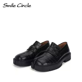 Женские мокасины из натуральной кожи с круглым носком, без застежек, на толстой подошве, модная удобная повседневная обувь 35 чёрный