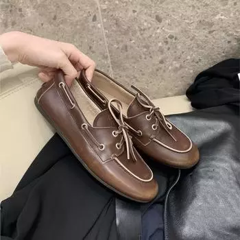 Женские мокасины из натуральной кожи высокого качества с круглым носком и мягкой подошвой на плоской подошве, дышащие женские повседневные туфли на шнуровке 2025 35 белый