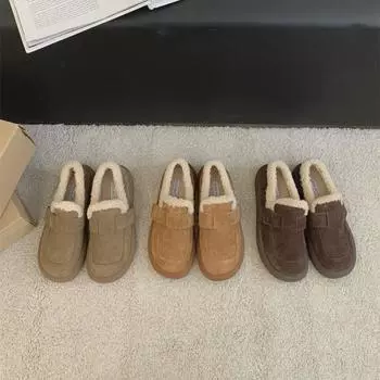 Женские мокасины из плюша на толстой подошве осень/зима 2024 г.: Туфли-слипоны в стиле ретро в британском лесном стиле 36 кофейный