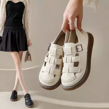 Женские мокасины, кожаная обувь для вождения, удобные повседневные римские сандалии на плоской подошве, прогулочная минималистичная летняя женская обувь для беременных EU:40 чёрный