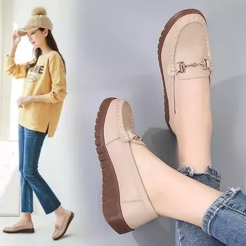 Женские мокасины, кожаная обувь, удобная обувь на плоской подошве для вождения, повседневные лоферы для медсестер, прогулочная минималистичная летняя обувь для беременных для девочек EU:35 бежевый