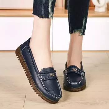 Женские мокасины кожаные мокасины для вождения на плоской подошве повседневные туфли без застежек бежевые большие размеры летние туфли для ходьбы для мамы 35 чёрный