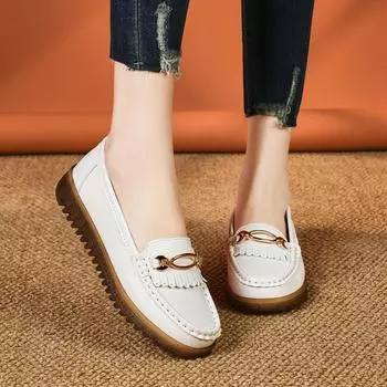 Женские мокасины кожаные туфли для вождения женские черные мокасины на плоской подошве повседневные бежевые туфли больших размеров для прогулок летние белые туфли для мамы 35 чёрный