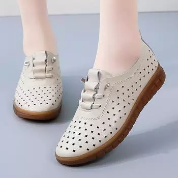 Женские мокасины, летние дышащие полые туфли для вождения, удобные балетки, повседневные туфли для медсестер, минималистичные туфли для мам EU:35 бежевый