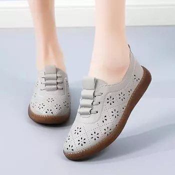 Женские мокасины летние полые кожаные туфли для вождения удобные балетки повседневные прогулочные минималистичные туфли для беременных для девочек EU:35 чёрный