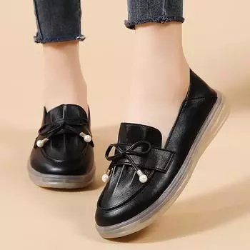 Женские мокасины, лоферы, кожаные мокасины, удобная повседневная обувь на плоской подошве для беременных без шнуровки для девочек EU:35 чёрный