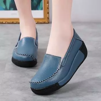 Женские мокасины, лоферы, кожаные, повседневные, без застежек, для ходьбы, минималистичные, на толстой подошве, увеличивающие рост, для девочек EU:35 белый