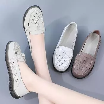 Женские мокасины, лоферы, повседневная белая обувь для медсестры, мягкая летняя обувь на плоской подошве для вождения для мамы в горошек 35 белый