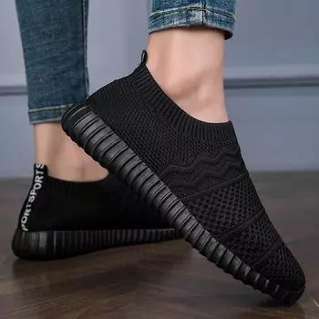 Женские мокасины, лоферы, повседневные белые туфли для ходьбы, летние черные легкие носки, обувь для мамы, большой размер EU: 36 чёрный