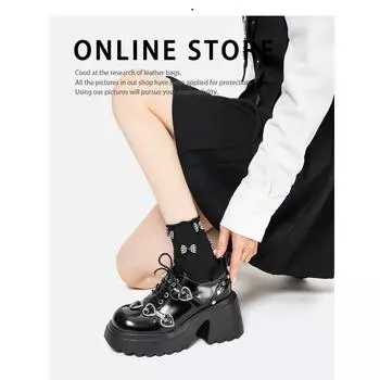 Женские мокасины Love Buckle Loafers, новые универсальные туфли в британском стиле на толстой подошве черного цвета, мягкие кожаные туфли на толстом каблуке 34 чёрный