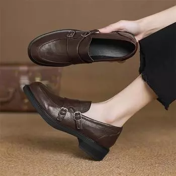 Женские мокасины Meotina с круглым носком, на толстом среднем каблуке, с пряжкой, лаконичный дизайн, женская мода, повседневная, весна-осень, коричневый, черный, 43 33 чёрный