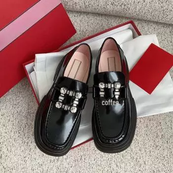 Женские мокасины Migua со стразами, толстая подошва, высокий каблук, британский стиль, квадратный носок из мягкой кожи 38