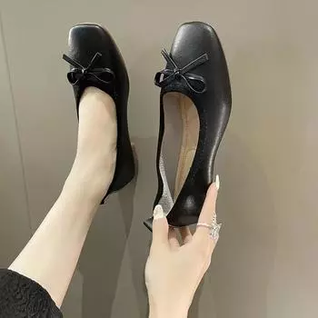 Женские мокасины на низком каблуке, элегантные, модные, с круглым носком, женская обувь, мягкие, осенние, повседневные, кроссовки, удобные, новинка 2024 года 35 чёрный