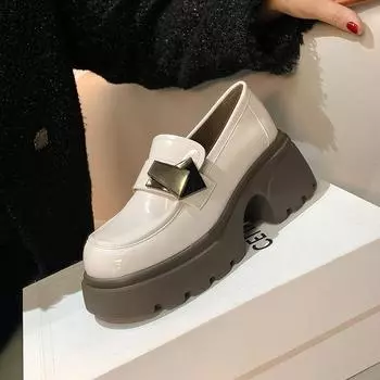 Женские мокасины на платформе с высоким каблуком, женские туфли без застежек, универсальные туфли из натуральной кожи, маленькие кожаные туфли 34 чёрный