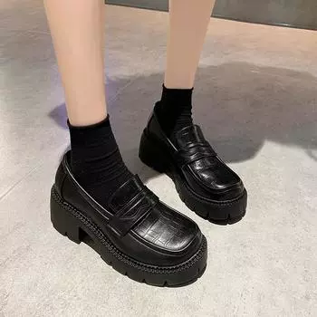 Женские мокасины на платформе, туфли-лодочки, женские туфли-лодочки из искусственной кожи с круглым носком и высоким каблуком, офисные туфли, удобная обувь для ходьбы 35