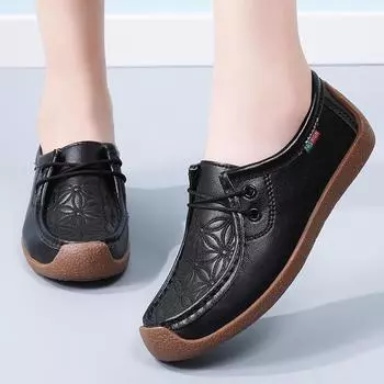 Женские мокасины на плоской подошве, удобные повседневные серые туфли с вышивкой для ходьбы в стиле минимализма для мам EU: 36 чёрный