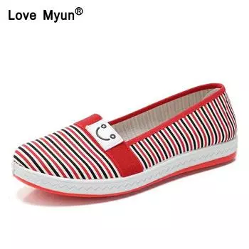 Женские мокасины на плоской подошве, женская повседневная обувь в полоску, удобная, мягкая, хлопковая, женская обувь, женская модная обувь fgb5 4 красный