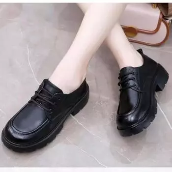 Женские мокасины: Новые кожаные туфли с мягкой и толстой подошвой, увеличивающие рост, на осень — повседневный и деловой стиль 555313 41 чёрный
