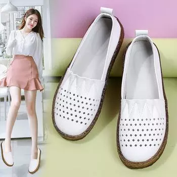 Женские мокасины, лоферы, повседневные, белые, летние, дышащие, мягкие, для медсестры, туфли на плоской подошве, черные, для вождения, для ходьбы, для мамы 35 чёрный