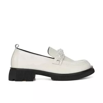 Женские мокасины ручной работы из натуральной кожи с кристаллами и пряжкой 2024 года — толстый каблук и подошва 39 абрикосовый