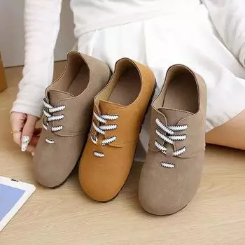 Женские мокасины с круглым носком на низком каблуке Весенние туфли-лоферы в стиле ретро на шнуровке Противоскользящие туфли на плоской подошве Универсальные модные женские туфли 35 коричневый