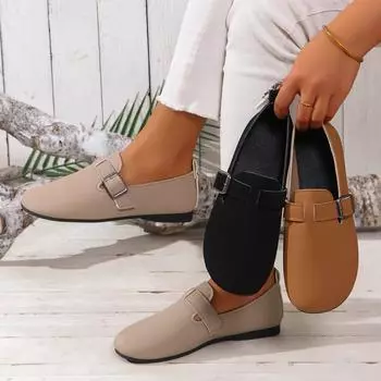 Женские мокасины с круглым носком, однотонные туфли из искусственной кожи, женские повседневные дышащие туфли на плоской подошве, нескользящие туфли большого размера, Zapatos De Mujer 36 бежевый