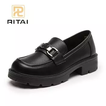 Женские мокасины с круглым носком, увеличивающие рост, толстые туфли на толстой подошве, модная винтажная повседневная обувь 35 чёрный