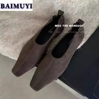 Женские мокасины с квадратным носком, тренд 2025 года, модные офисные туфли на низком каблуке, повседневные прогулочные платья, дизайнерские новинки, Mujer Zapatillas 35 чёрный