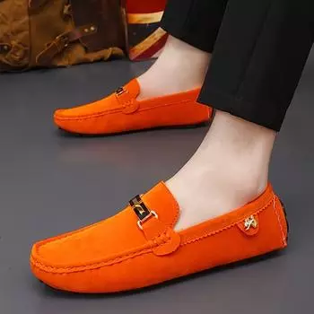 Женские мокасины с металлической пряжкой. Плоские туфли. Мягкая удобная резиновая подошва. Повседневная обувь. Мужские кожаные оригинальные мужские мокасины. 37 жёлтый