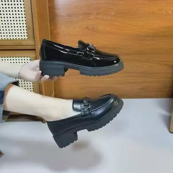 Женские мокасины Slip-On осень 2024 года: Туфли в британском стиле на толстой подошве с круглым носком из мягкой кожи 36