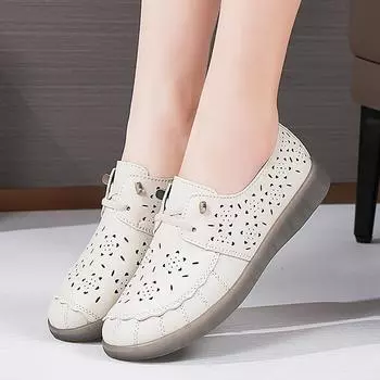 Женские мокасины, туфли для вождения, на плоской подошве, повседневные, мягкие, минималистичные, летние, дышащие туфли для женщин EU:40 слоновая кость