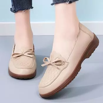 Женские мокасины, туфли для вождения, женские черные мокасины на плоской подошве, повседневные туфли без застежек, большие размеры, летние туфли для прогулок с вышитым бантом для мамы 35 чёрный