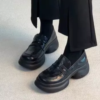 Женские мокасины Весна Британский стиль Slip On Platform Туфли Мэри Джейн Женские Японские Jk Uniform Туфли Лолита Женские 35 чёрный