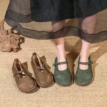 Женские мокасины в этническом стиле Женская обувь на плоской подошве Trand Mary Jane Элегантные ретро-модные босиком Удобные кожаные швы 36 хаки