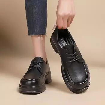 Женские мокасины в британском стиле на платформе с увеличенным голенищем, женские туфли на шнуровке, небольшие кожаные туфли, универсальные одинарные туфли для женщин 35