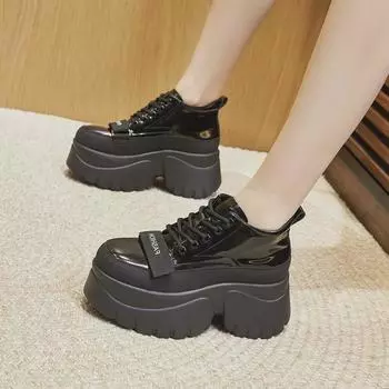 Женские мокасины в британском стиле: Высокие кожаные туфли на толстой подошве для миниатюрных ножек осень/зима 2025 г. Size 39 чёрный