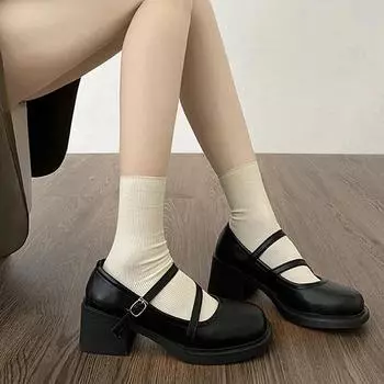 Женские мокасины в стиле ретро, черные туфли Мэри Джейн, женские туфли на толстом каблуке с пряжкой на ремне, туфли в стиле Лолиты в стиле колледжа, туфли-лодочки в стиле косплея JK Uniform 35