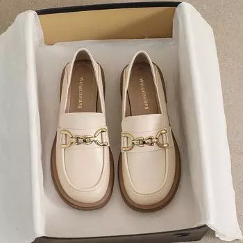 Женские мокасины Weiwei в британском стиле: Туфли из кожи на толстой подошве, толстом каблуке и мягкой подошве 38 чёрный